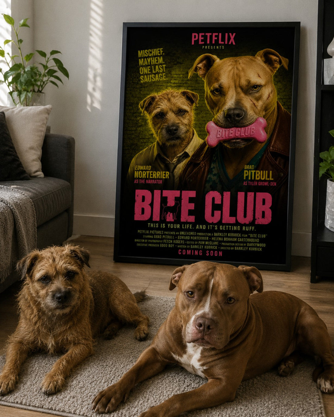 Funny personalised movie poster for two dogs Bite Club