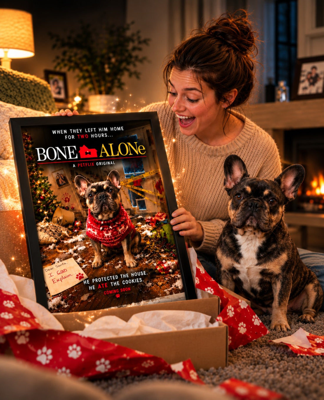 PETFLIX personalised Bone Alone pet movie poster gift