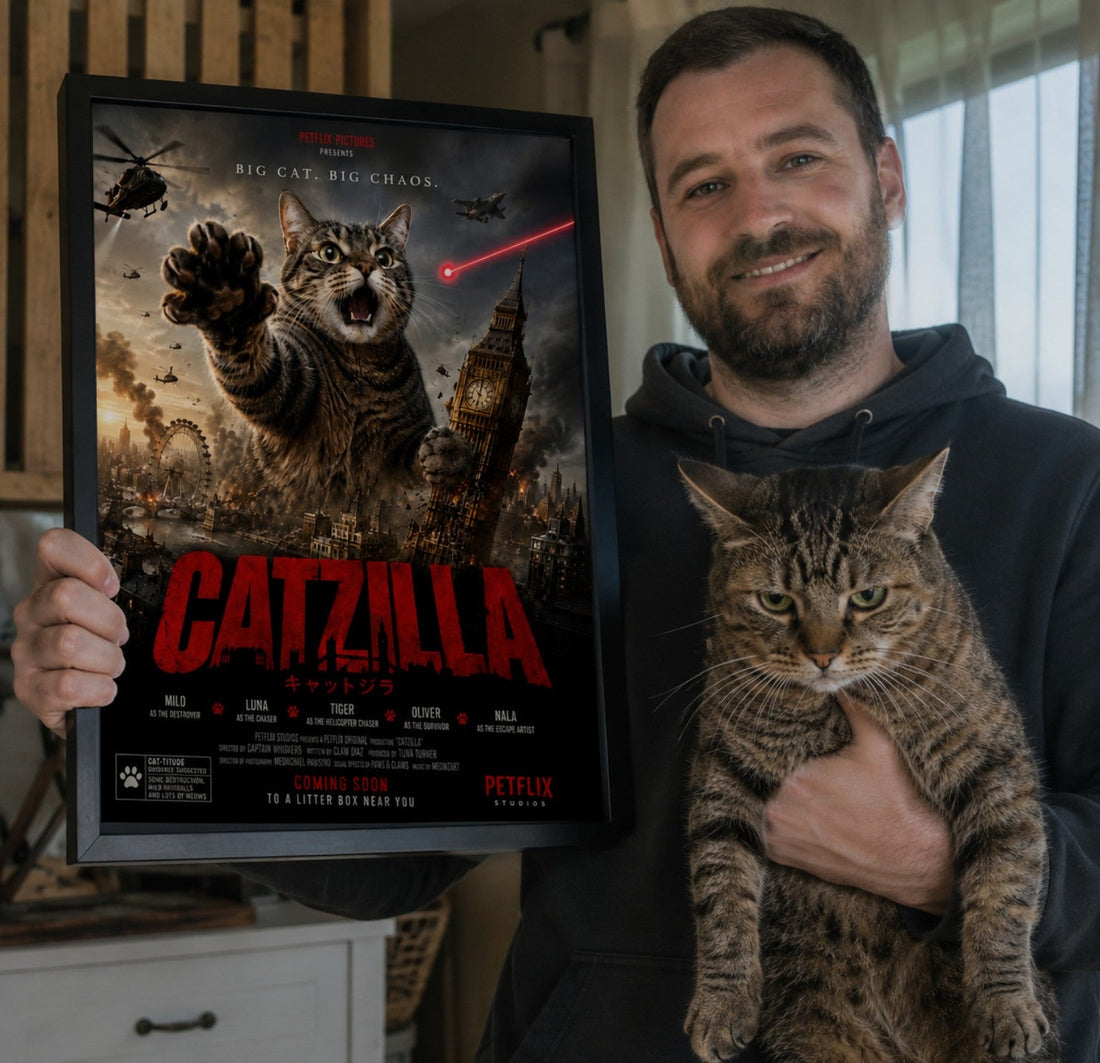 Personalised cat movie poster gift Catzilla