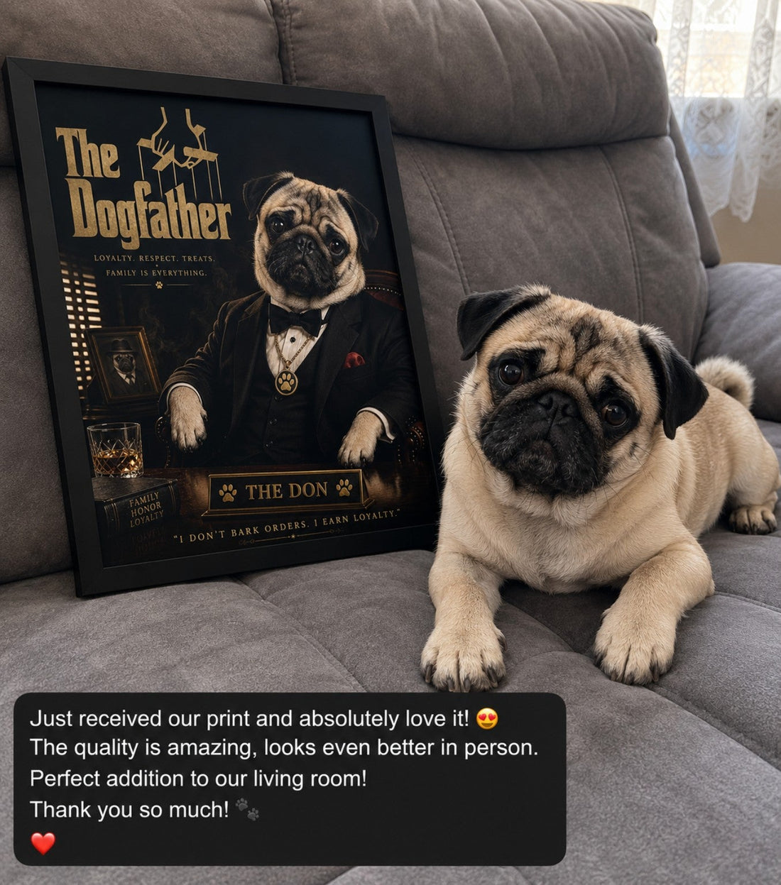 Personalised Dogfather dog portrait print customer review