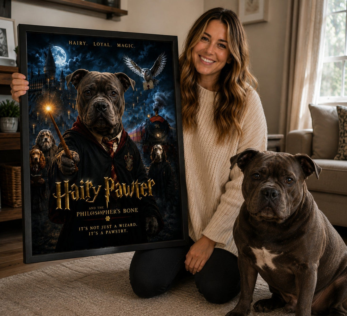 Personalised dog movie poster gift featuring Hairy Pawter