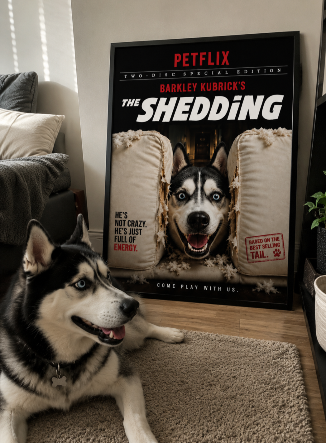 Funny personalised husky movie poster The Shedding