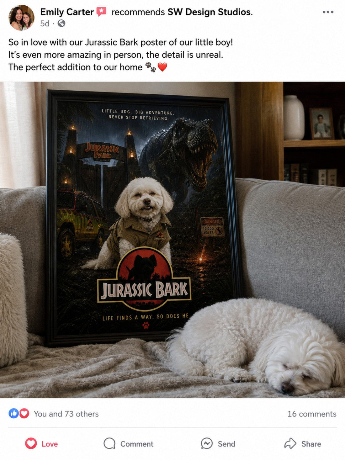 Personalised Jurassic Bark dog movie poster customer review