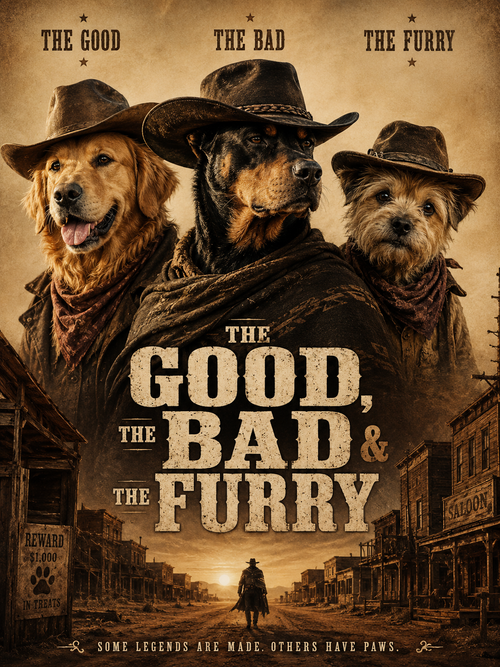 The Good, The Bad & The Furry – Personalised Pet Western Movie Poster