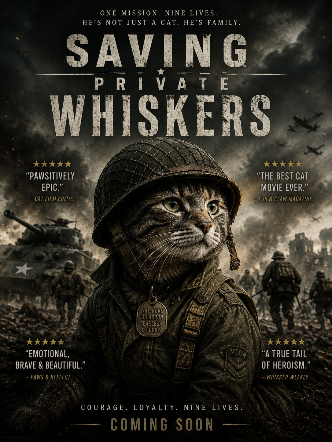 Saving Private Whiskers – Personalised Cat Movie Poster