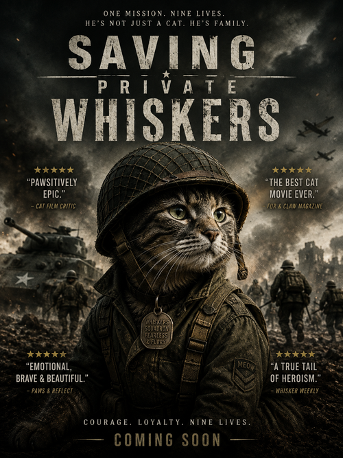 Saving Private Whiskers – Personalised Cat Movie Poster