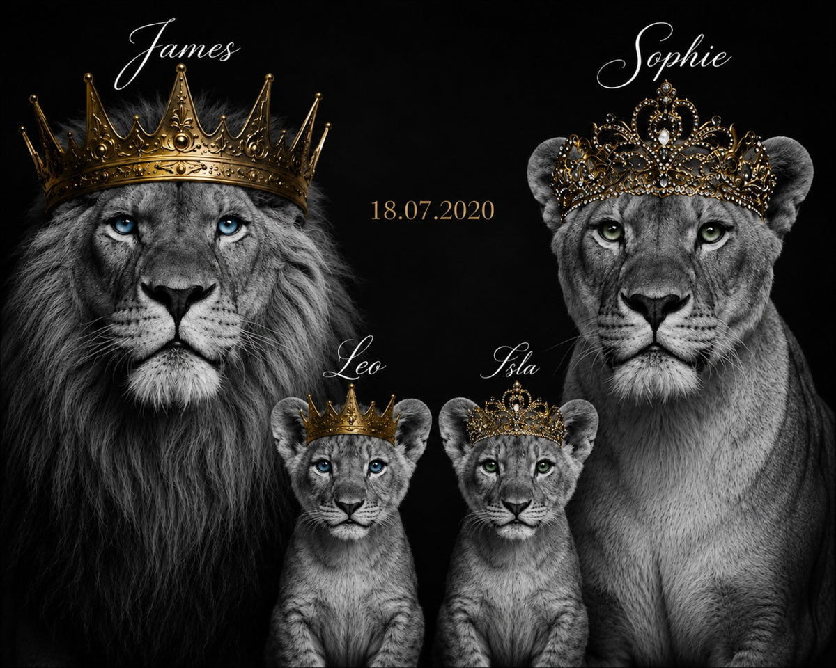 Personalised lion family portrait example