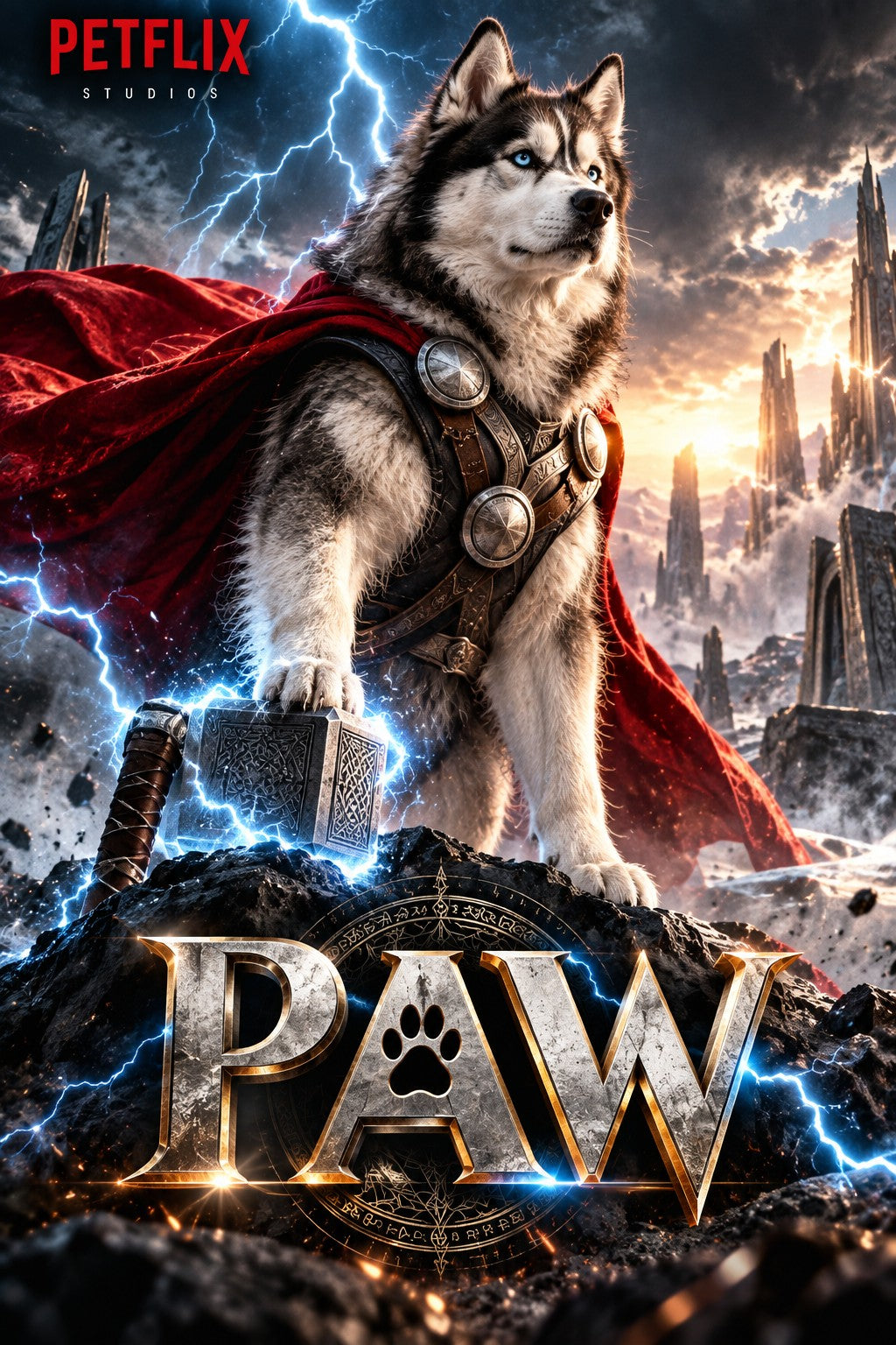 Paw personalised dog superhero movie poster by PETFLIX