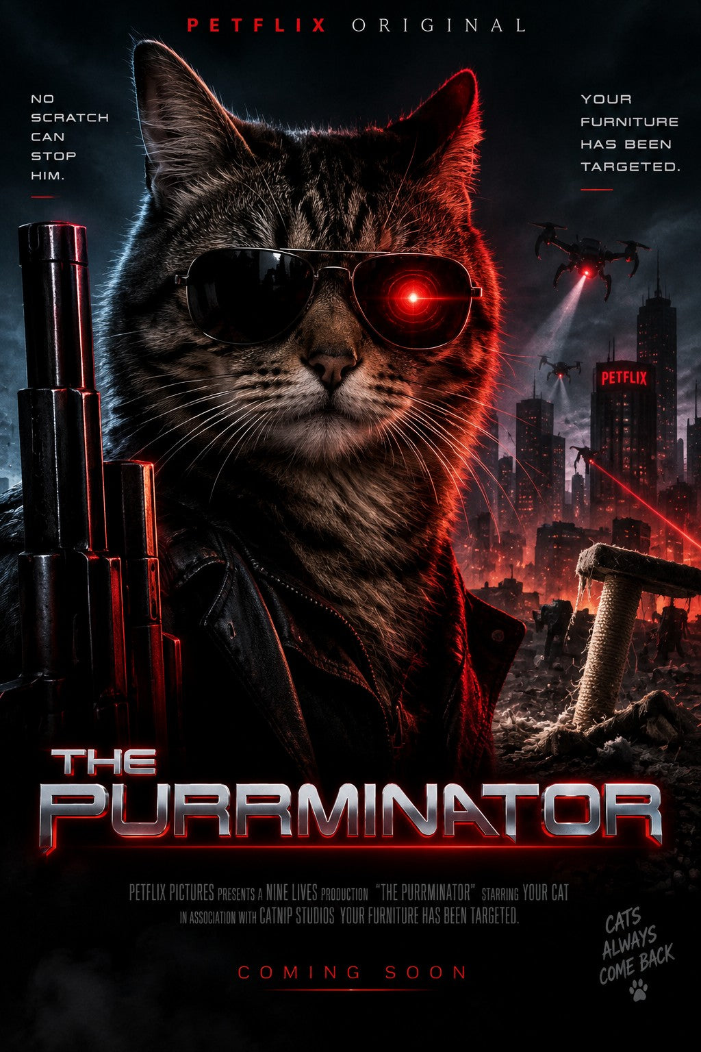 The Purrminator personalised cat movie poster