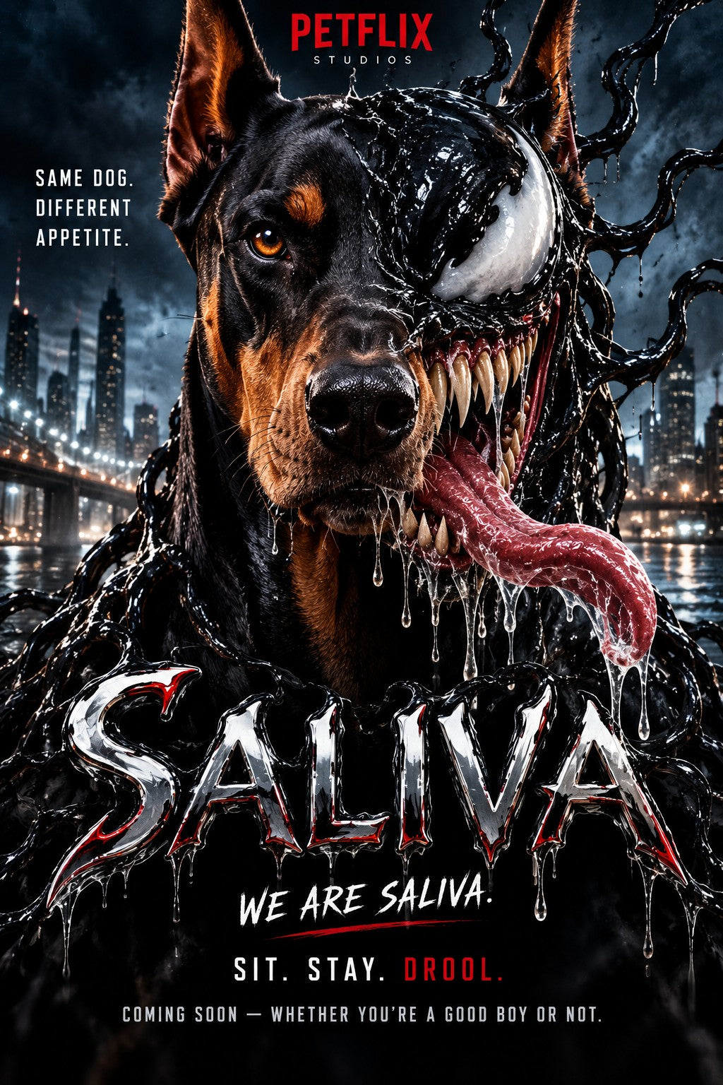 Saliva personalised Doberman dog movie poster by PETFLIX