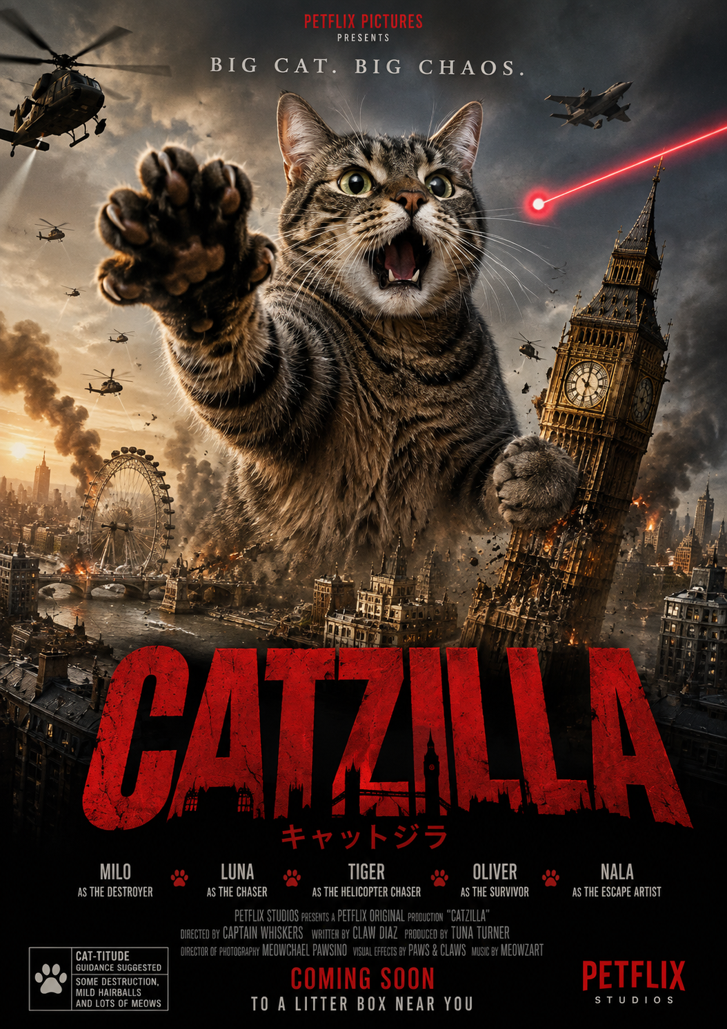 CATZILLA – Personalised Cat Movie Poster | Custom Pet Portrait