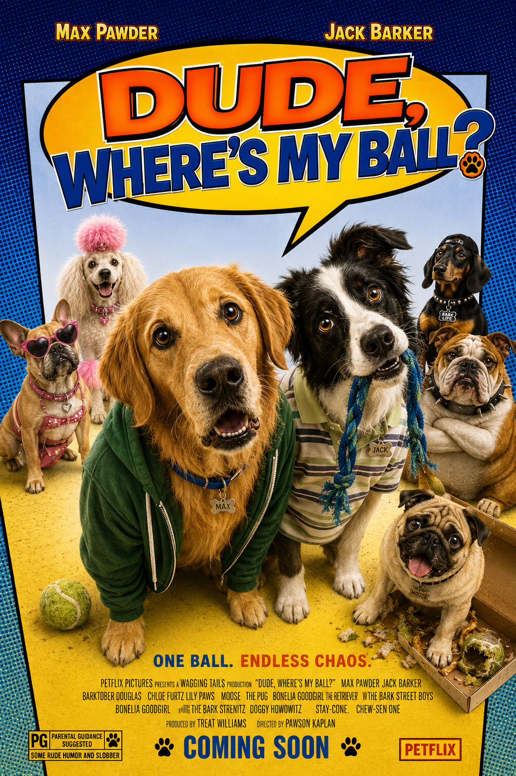 Dude, Where’s My Ball? – Funny Dog Movie Poster | Petflix