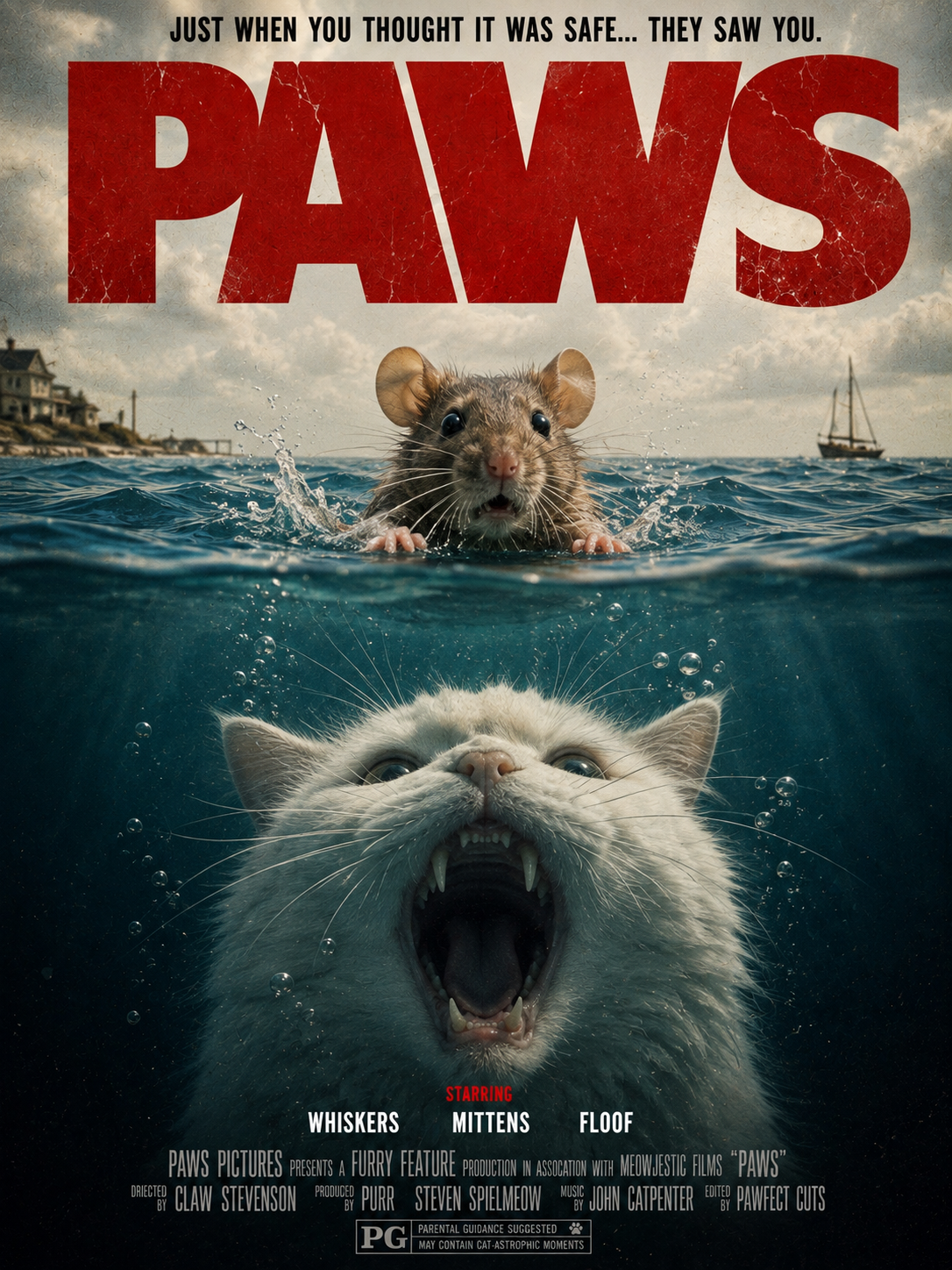 PAWS – Personalised Cat & Mouse Movie Poster | Custom Pet Wall Art