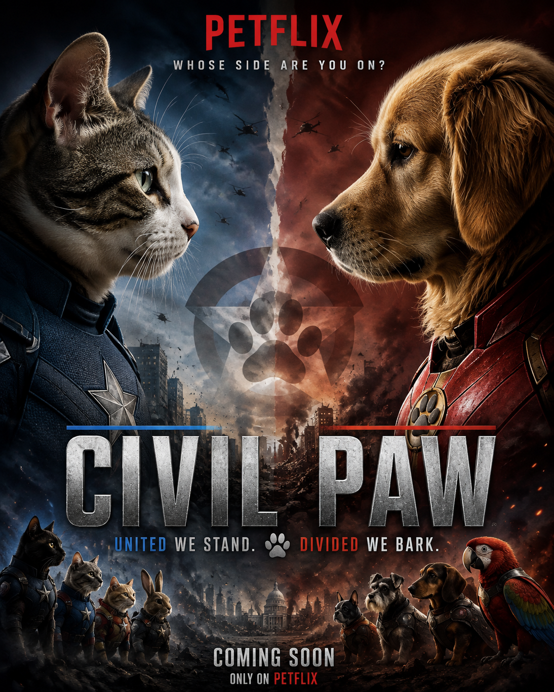 CIVIL PAW – Funny Cats vs Dogs Movie Poster | Petflix