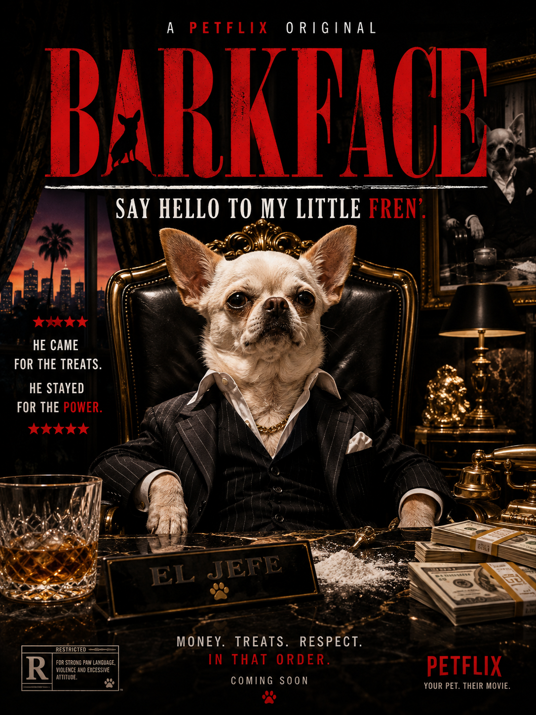 BARKFACE – Funny Chihuahua Gangster Movie Poster | Petflix