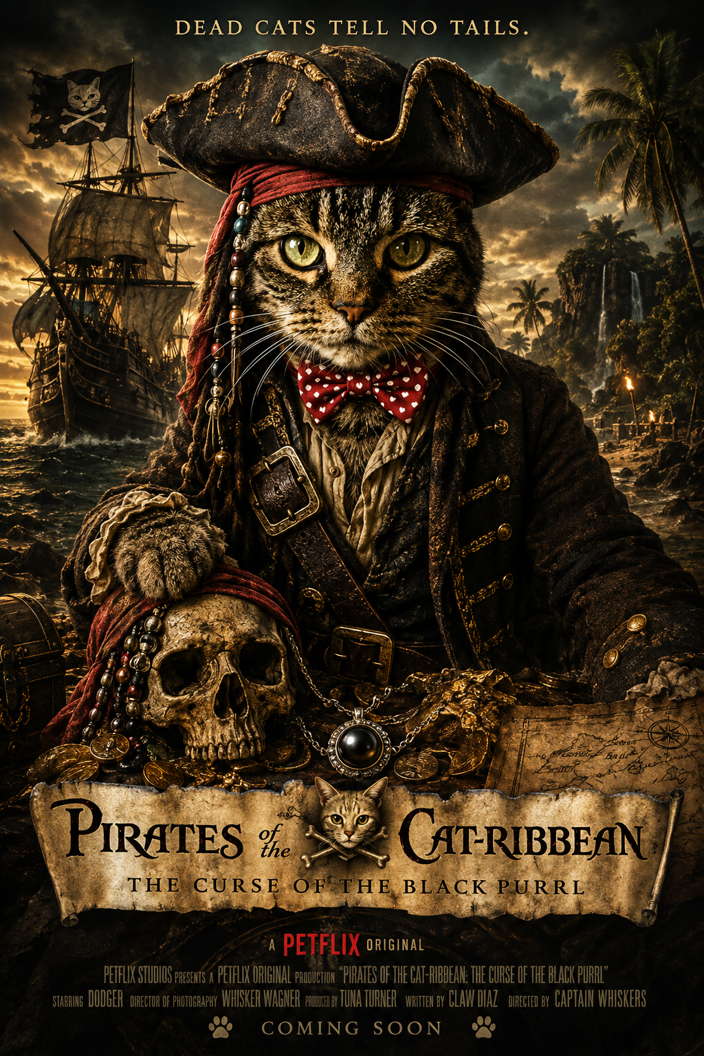 Pirates of the Cat-ribbean: The Curse of the Black Purrl | Personalised Cat Movie Poster