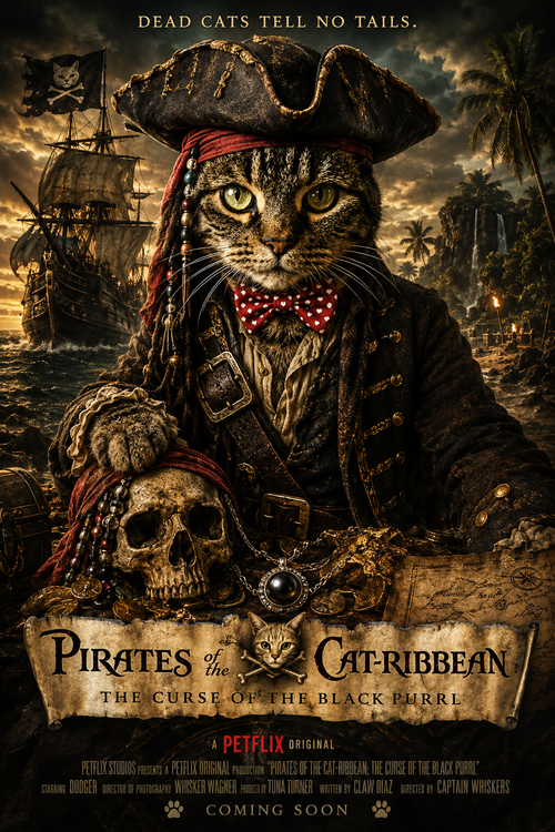 Pirates of the Cat-ribbean: The Curse of the Black Purrl | Personalised Cat Movie Poster